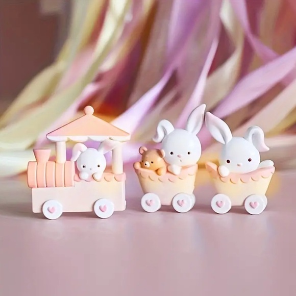Easter Rabbit Train Birthday Cake Decoration Doll Decoration Pink Rabbit Train - Picture 6 of 6